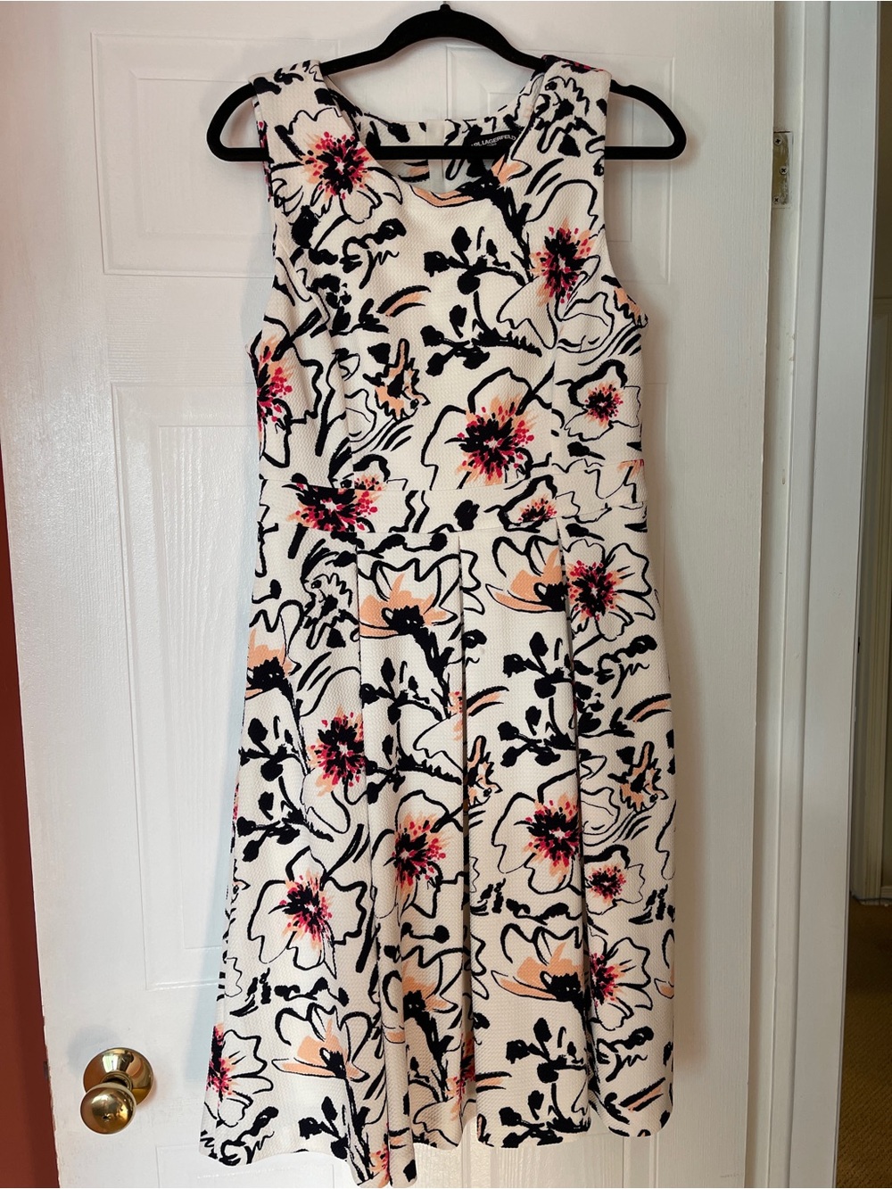 Karl Lagerfeld Cream Midi Dress with Black & Pink Floral Print